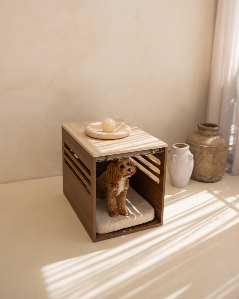 Side Table Crate - Walnut Travertine