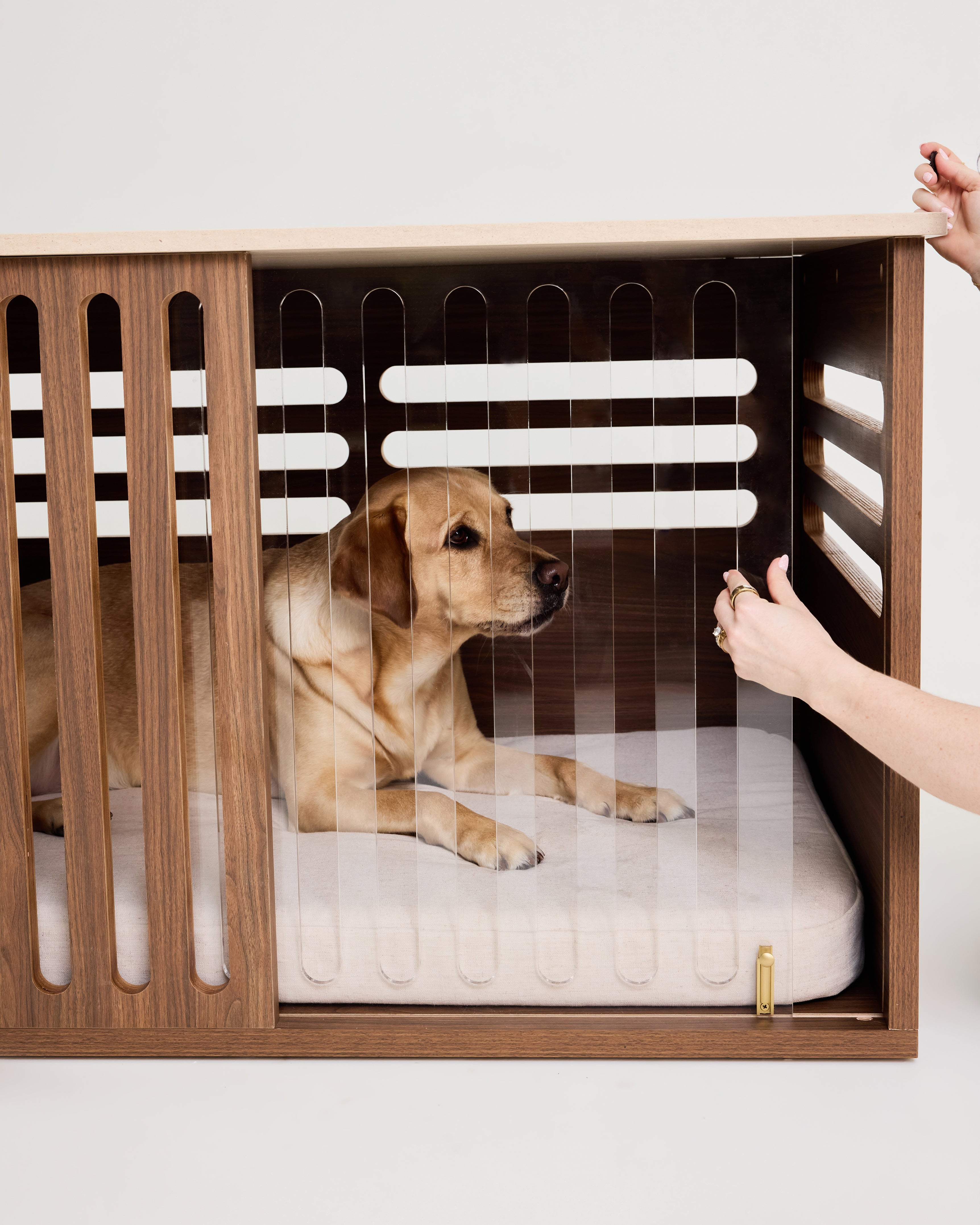 Large Buffet Table Dog Crate - Walnut Travertine