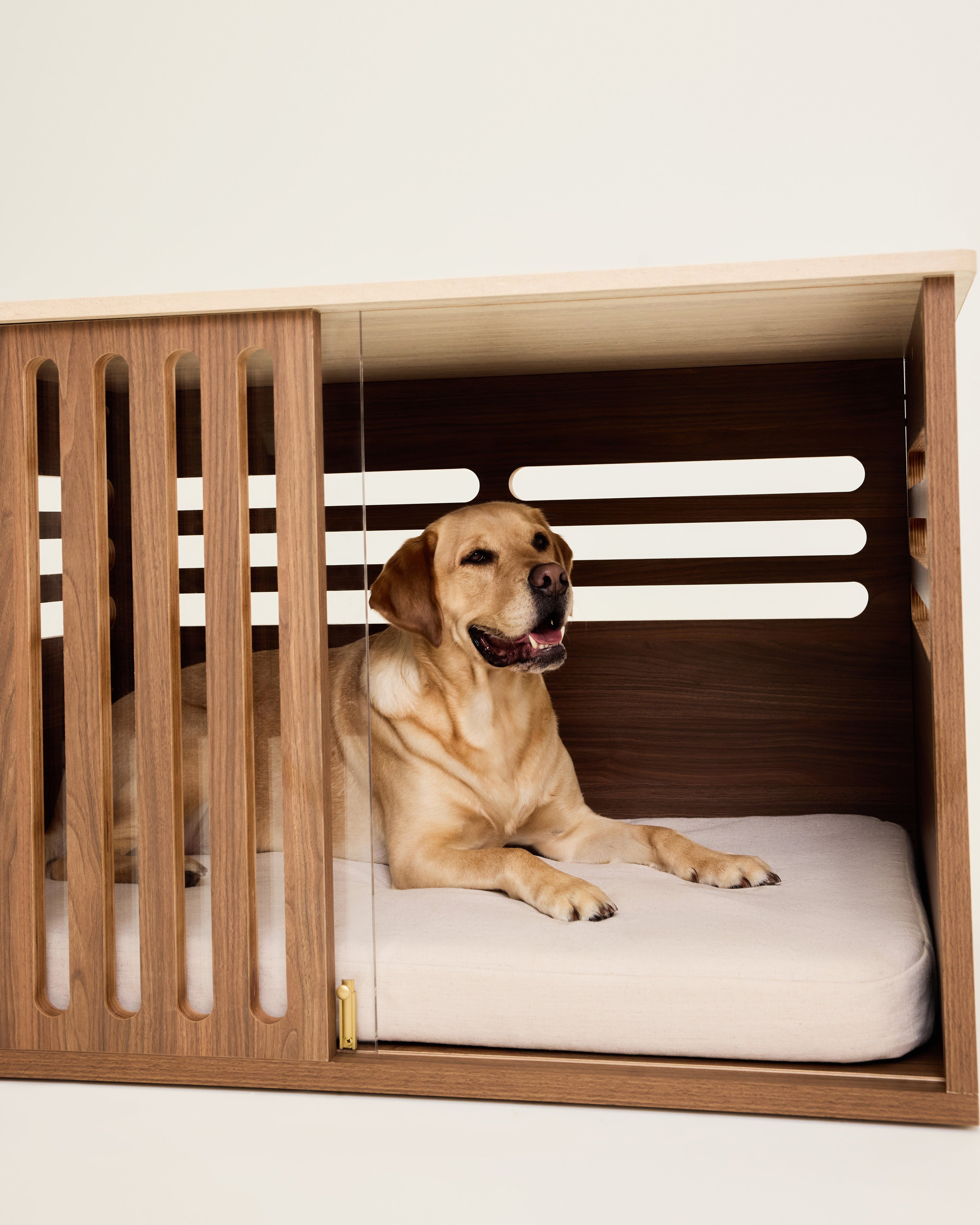Large Buffet Table Dog Crate - Walnut Travertine