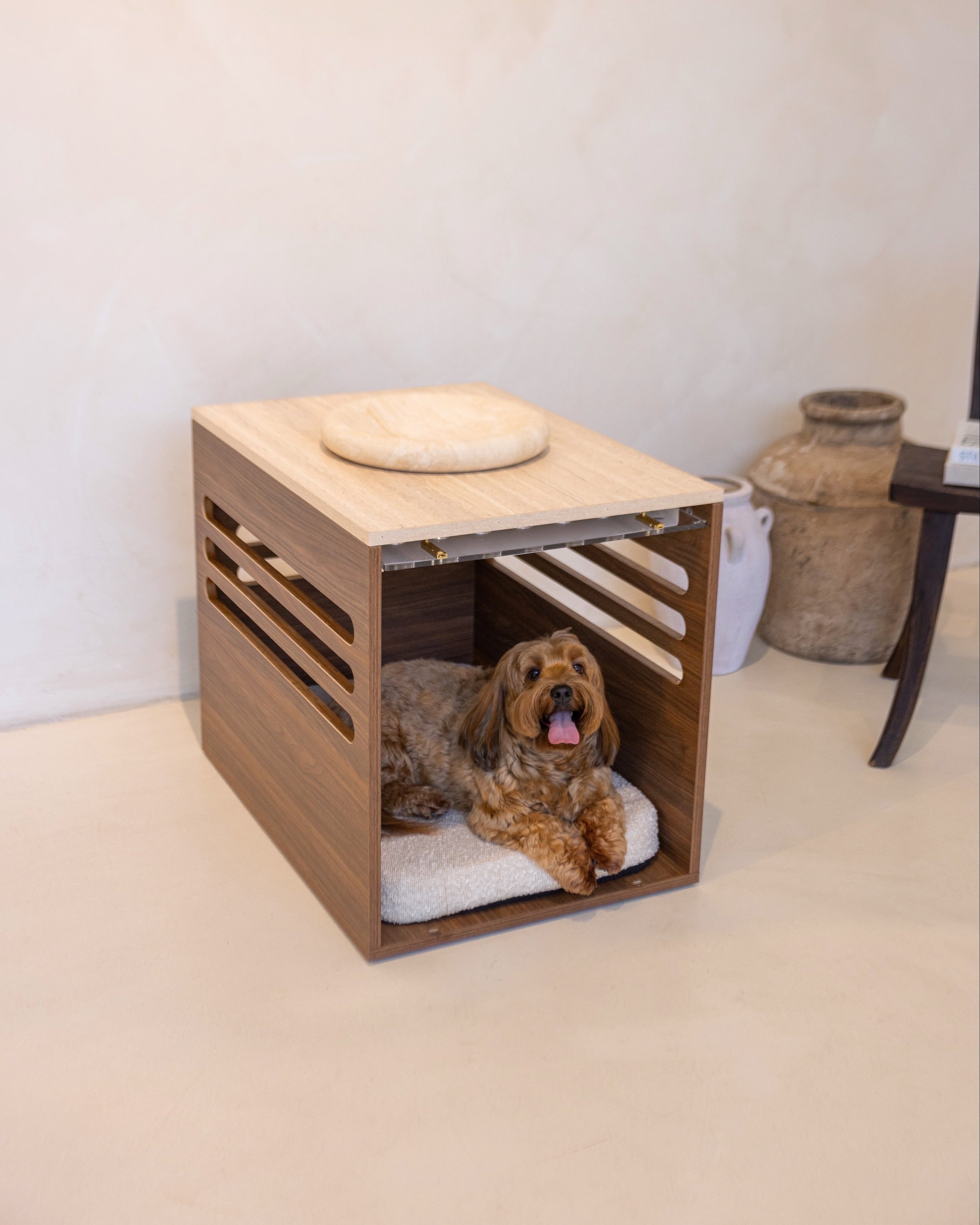 Side Table Crate - Walnut Travertine