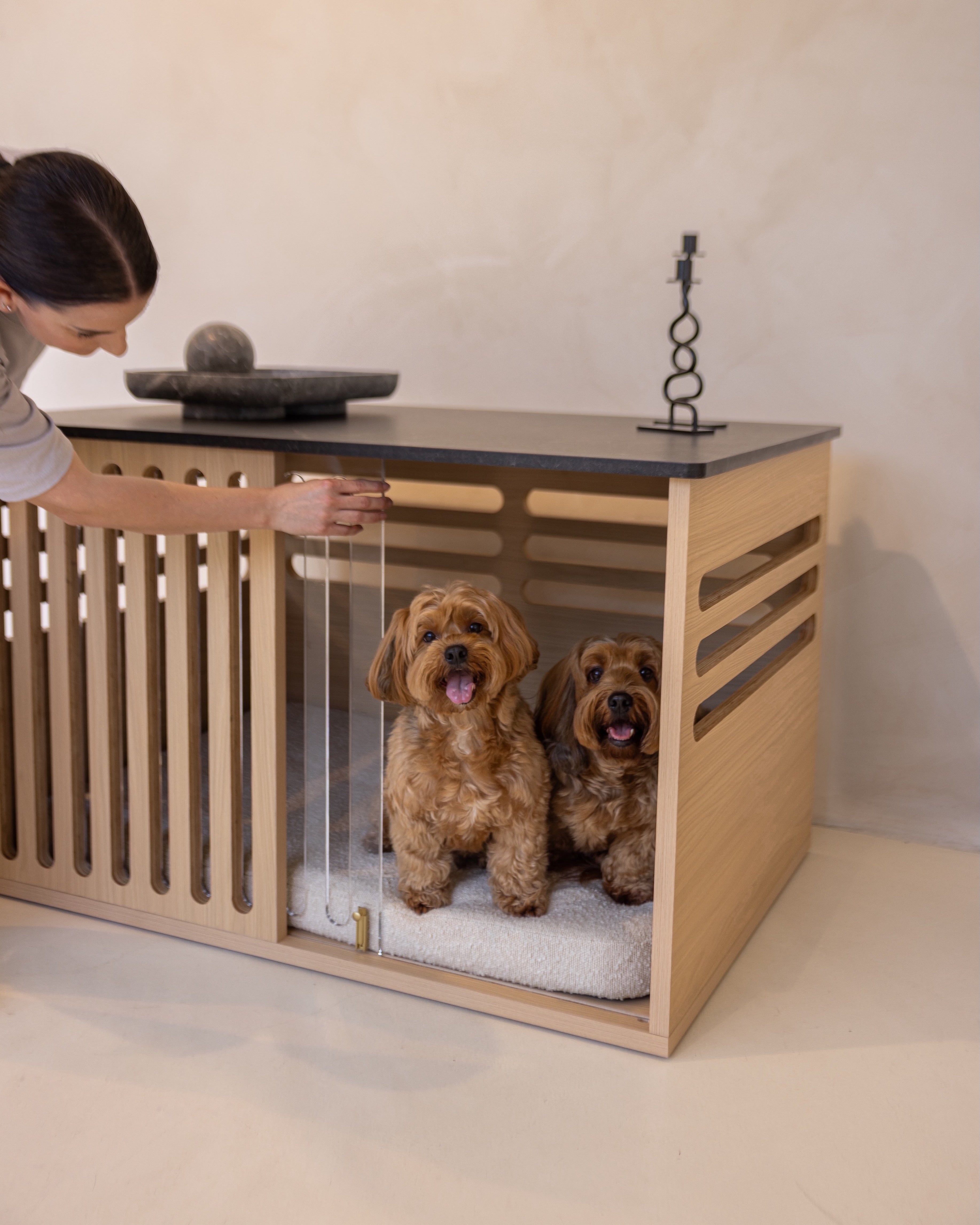 Large Buffet Table Dog Crate - Elm Black Mocha Marble