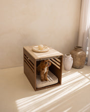 Side Table Crate - Walnut Travertine