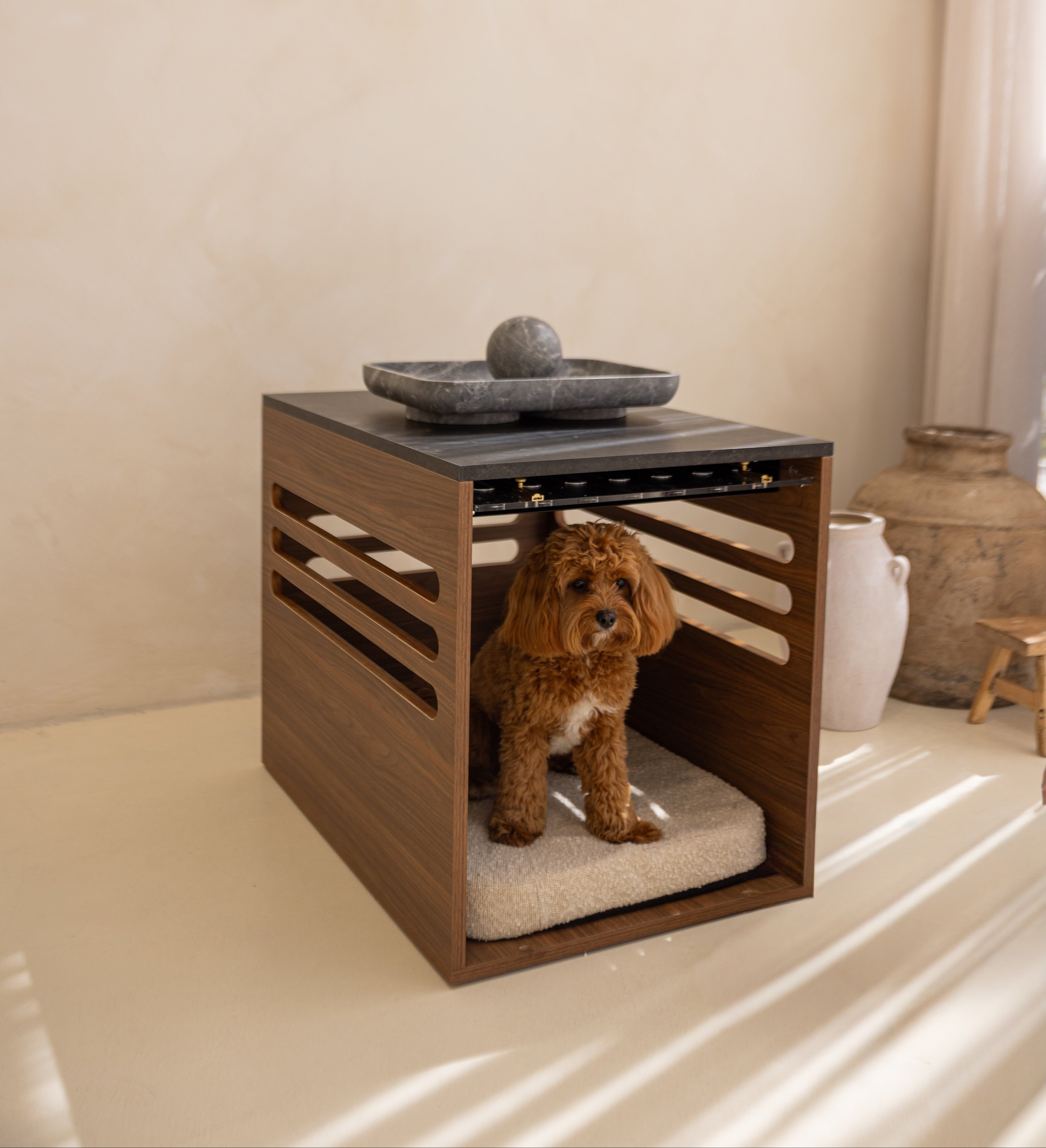 Side Table Crate Walnut / Black Mocha Marble-Style – Koozi Pets