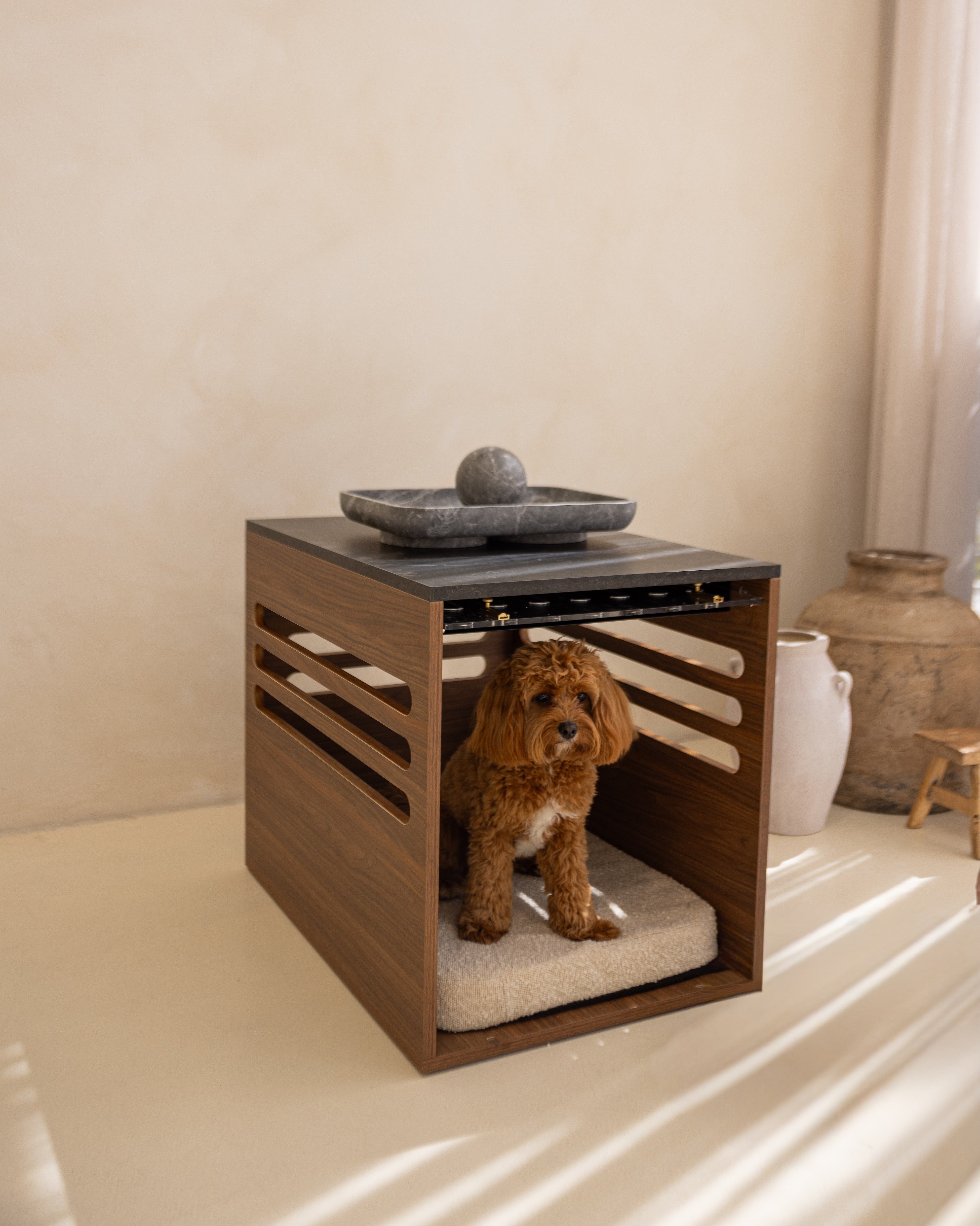 Side Table Crate - Walnut Black Mocha Marble