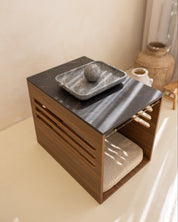 Side Table Crate - Walnut Black Mocha Marble