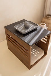 Side Table Crate - Walnut Black Mocha Marble