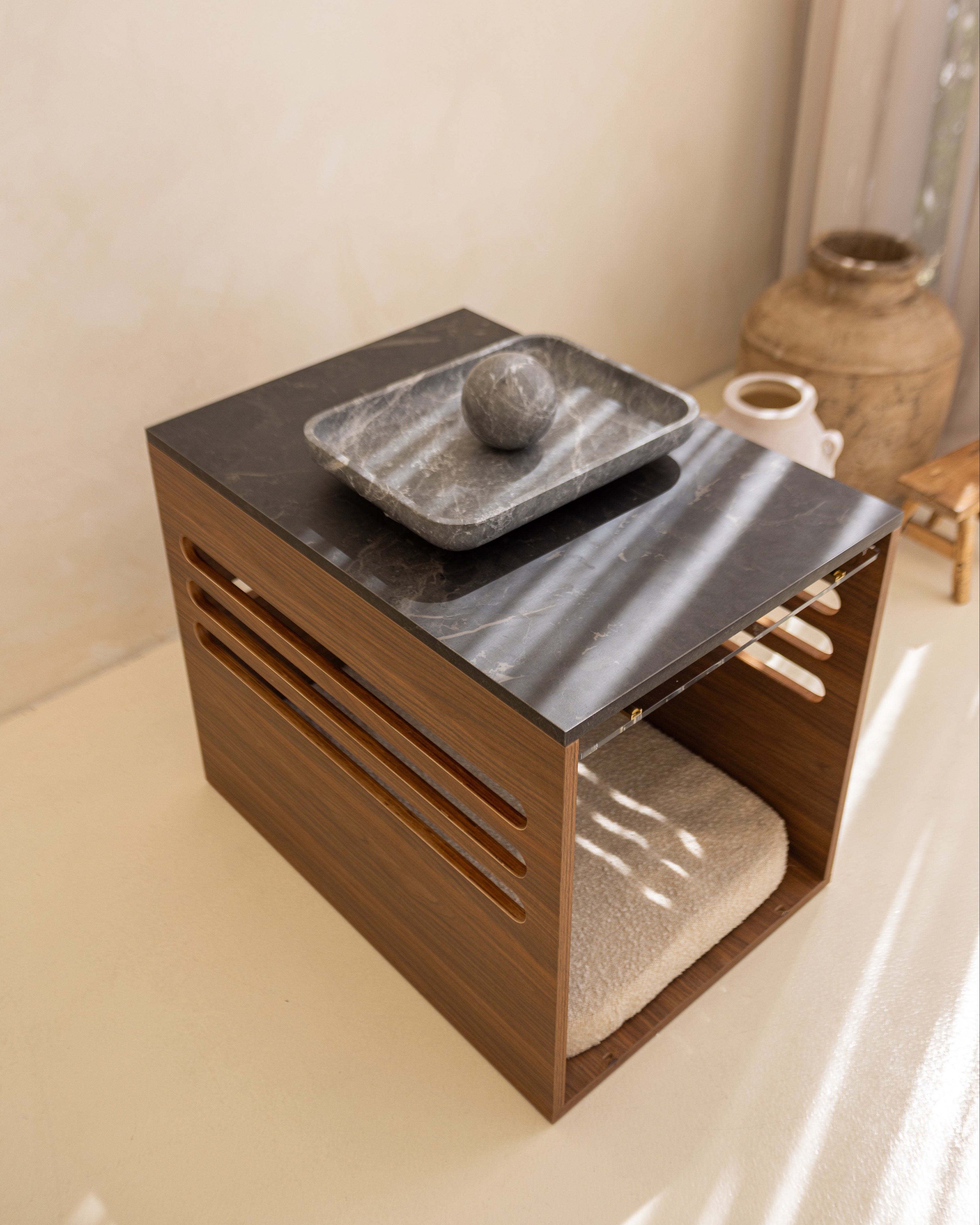 Side Table Crate - Walnut Black Mocha Marble