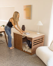 Large Buffet Table Dog Crate - Walnut Travertine