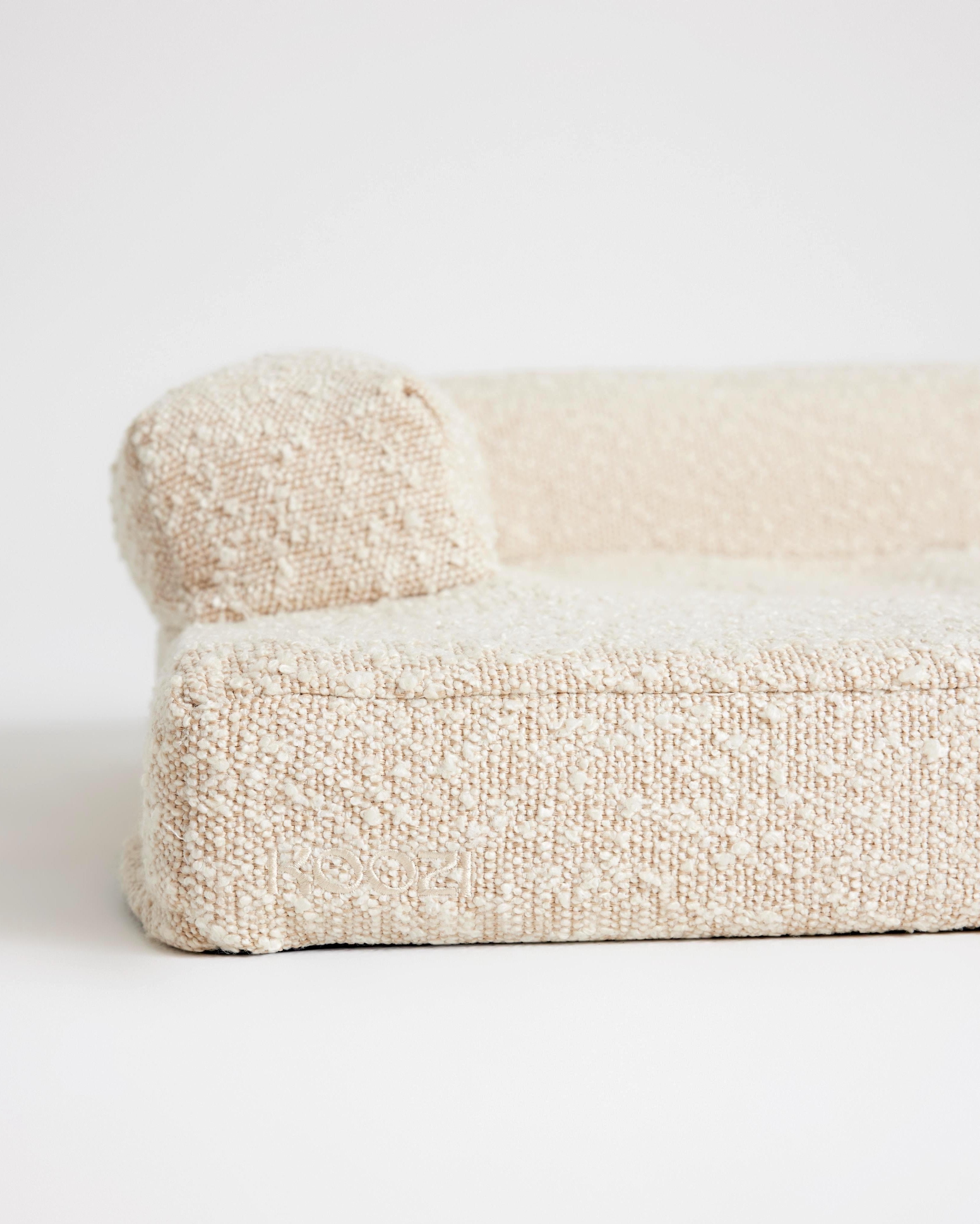 Boucle fabruc buttercream beige colour cloud dog bed