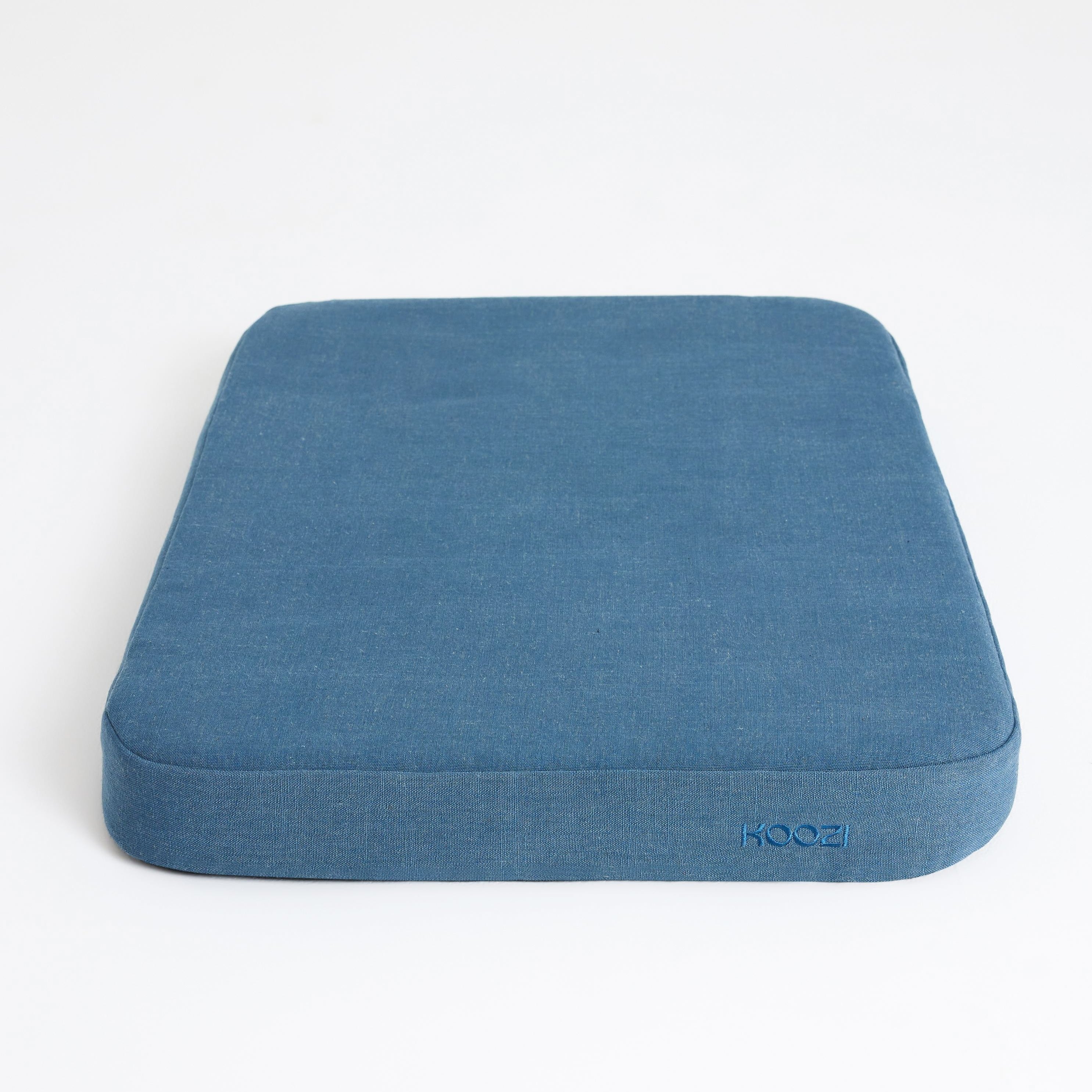 Plush_Flat_bed_Denim_blue_linen studio front on