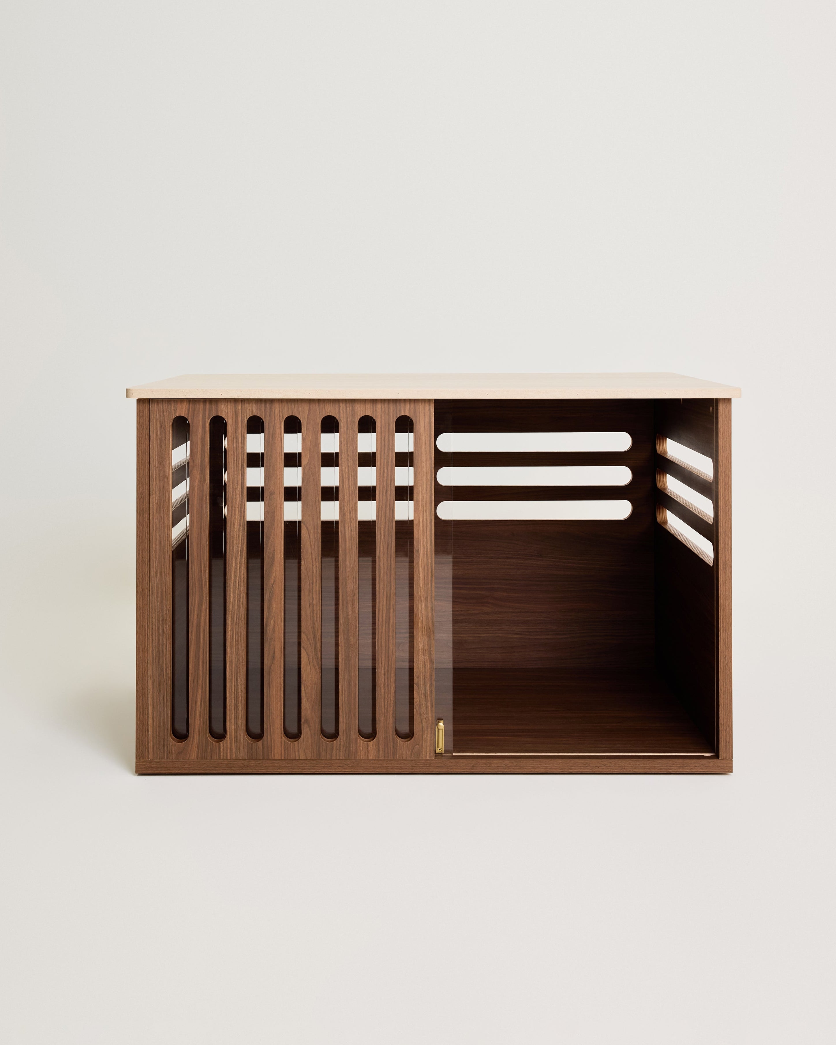Large Buffet Table Dog Crate - Walnut Travertine