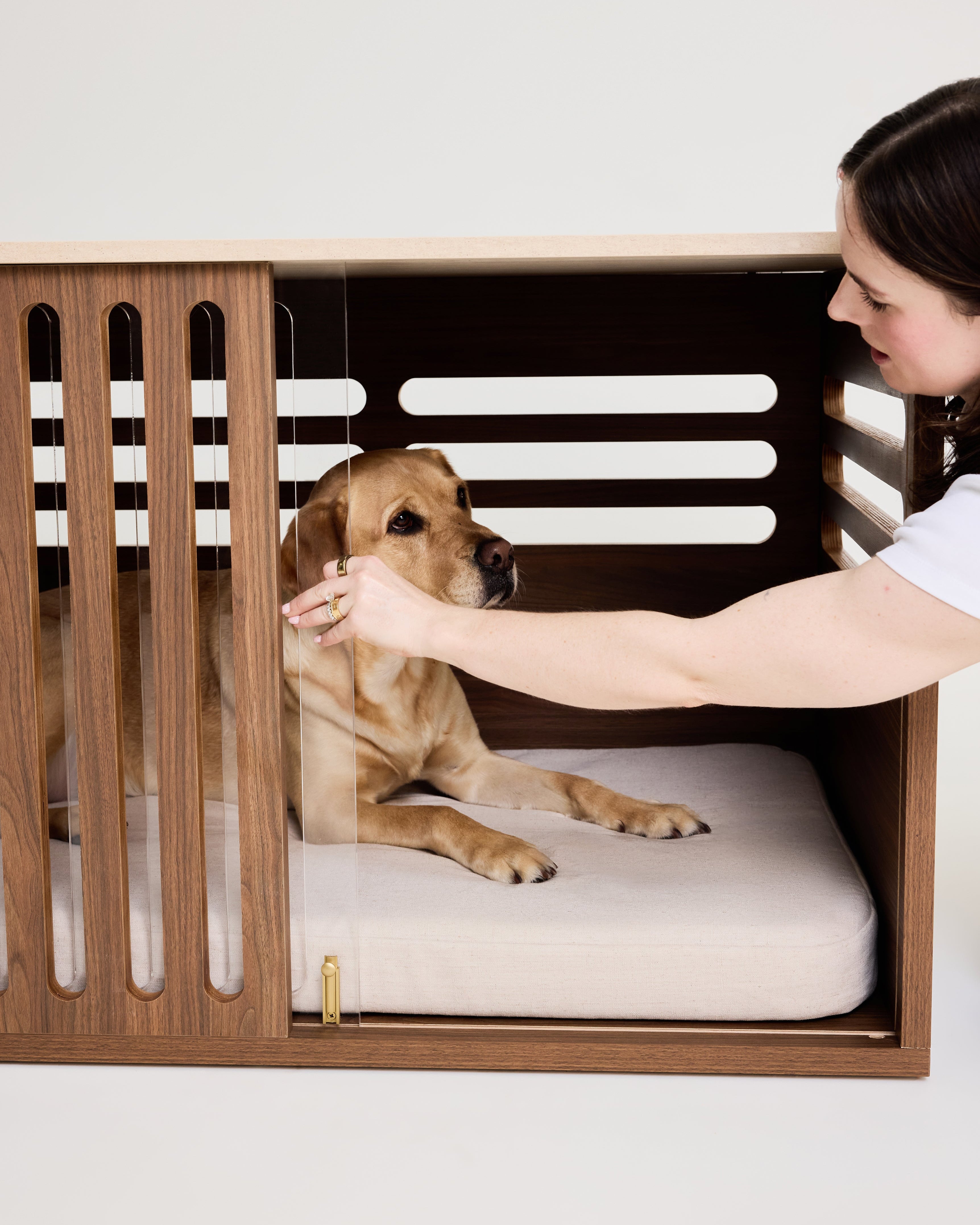 Large Buffet Table Dog Crate - Walnut Travertine