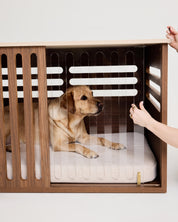 Large Buffet Table Dog Crate - Walnut Travertine
