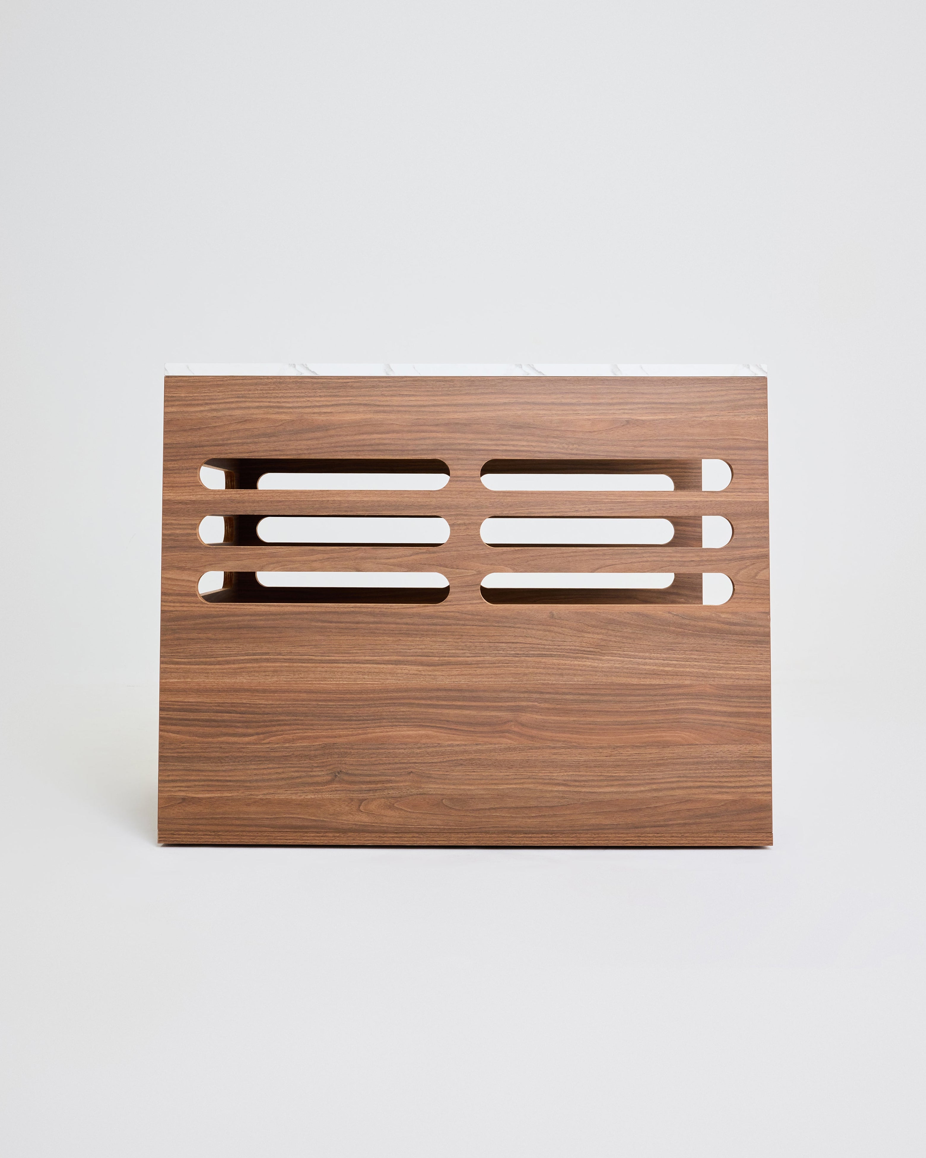 Wooden crate with slatted design on a white background