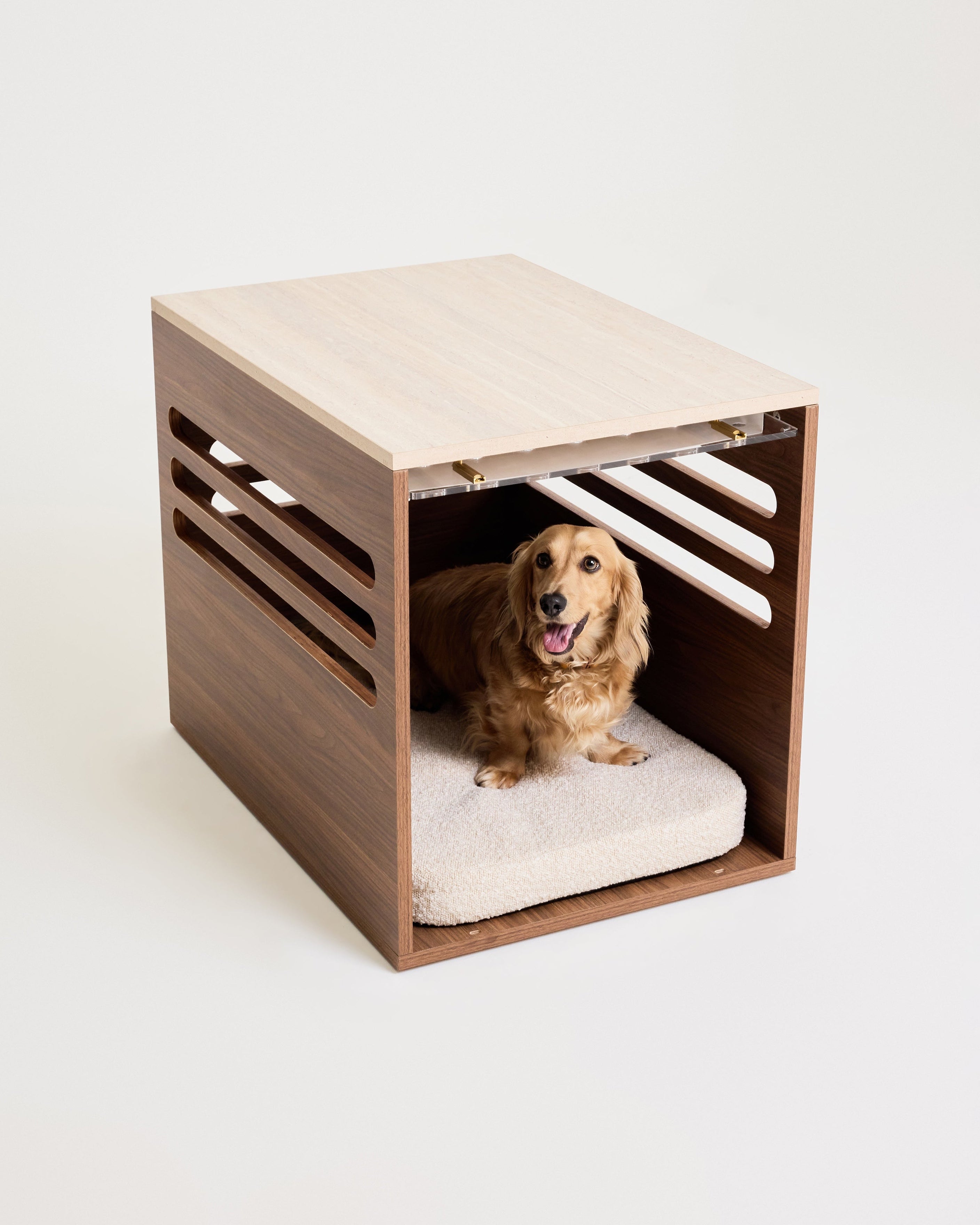 Side Table Crate - Walnut Travertine