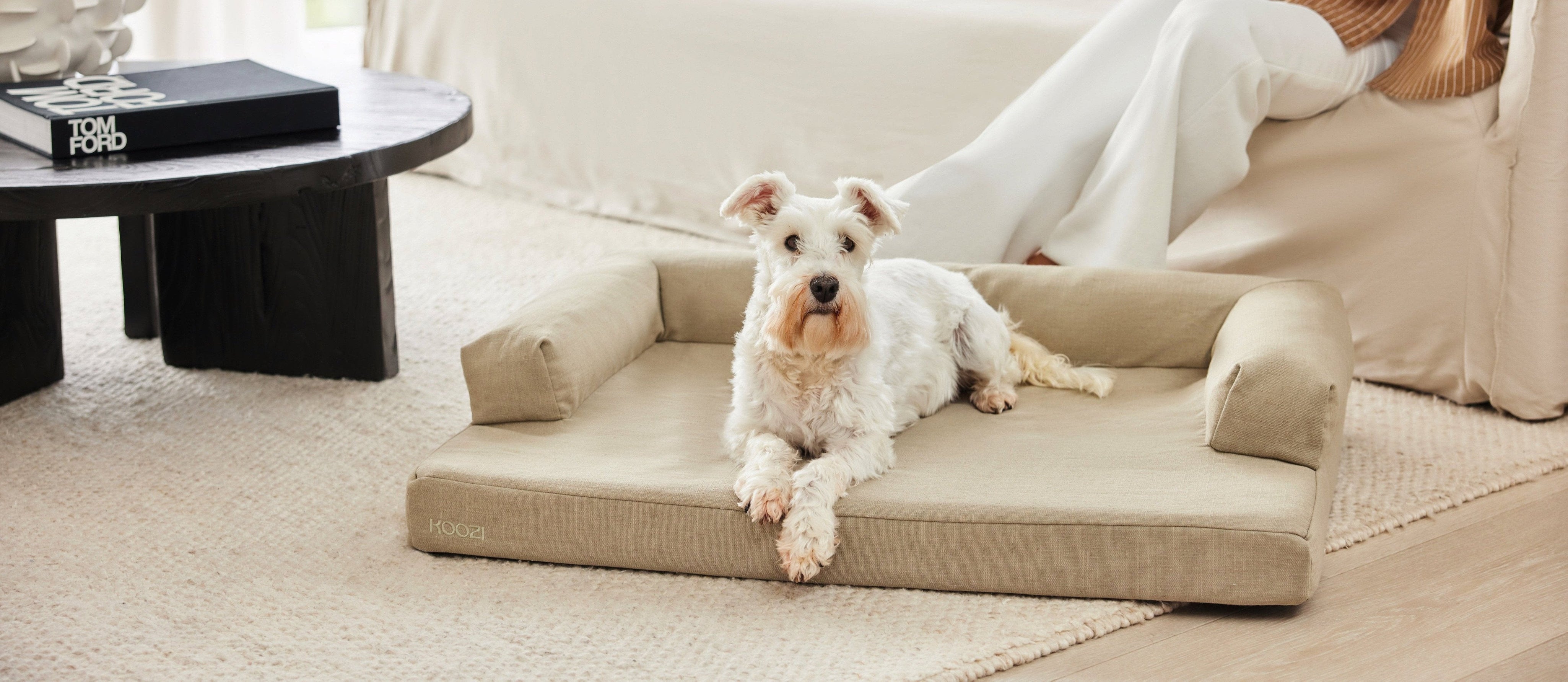 koozi Khaki linen cloud dog bed living room