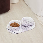 Marble Dog Pet Bowl Set - 2 marble bowls and a tray