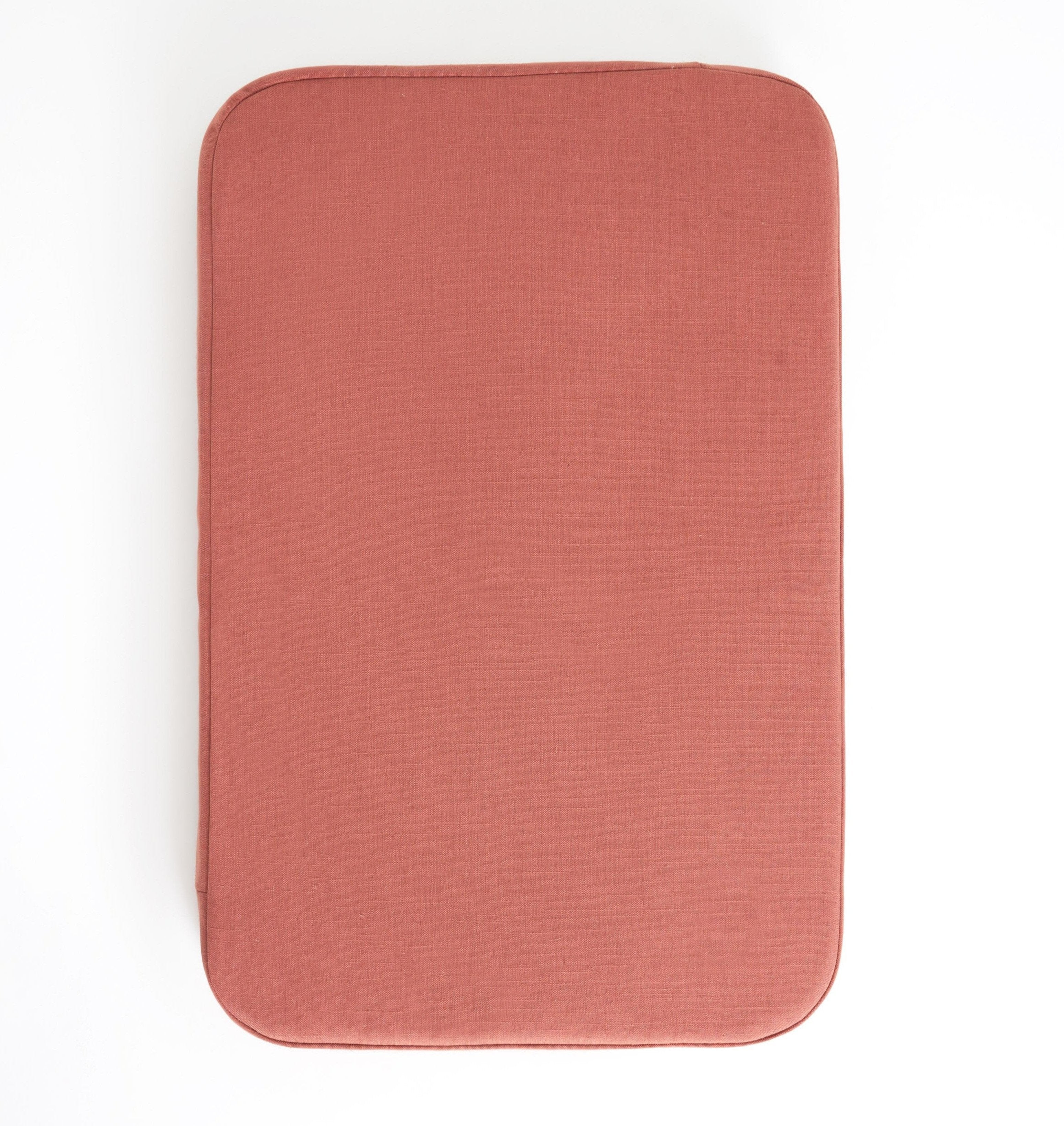 Plush Flat Dog Bed - Red Clay Linen Fabric Cover + Memory Foam