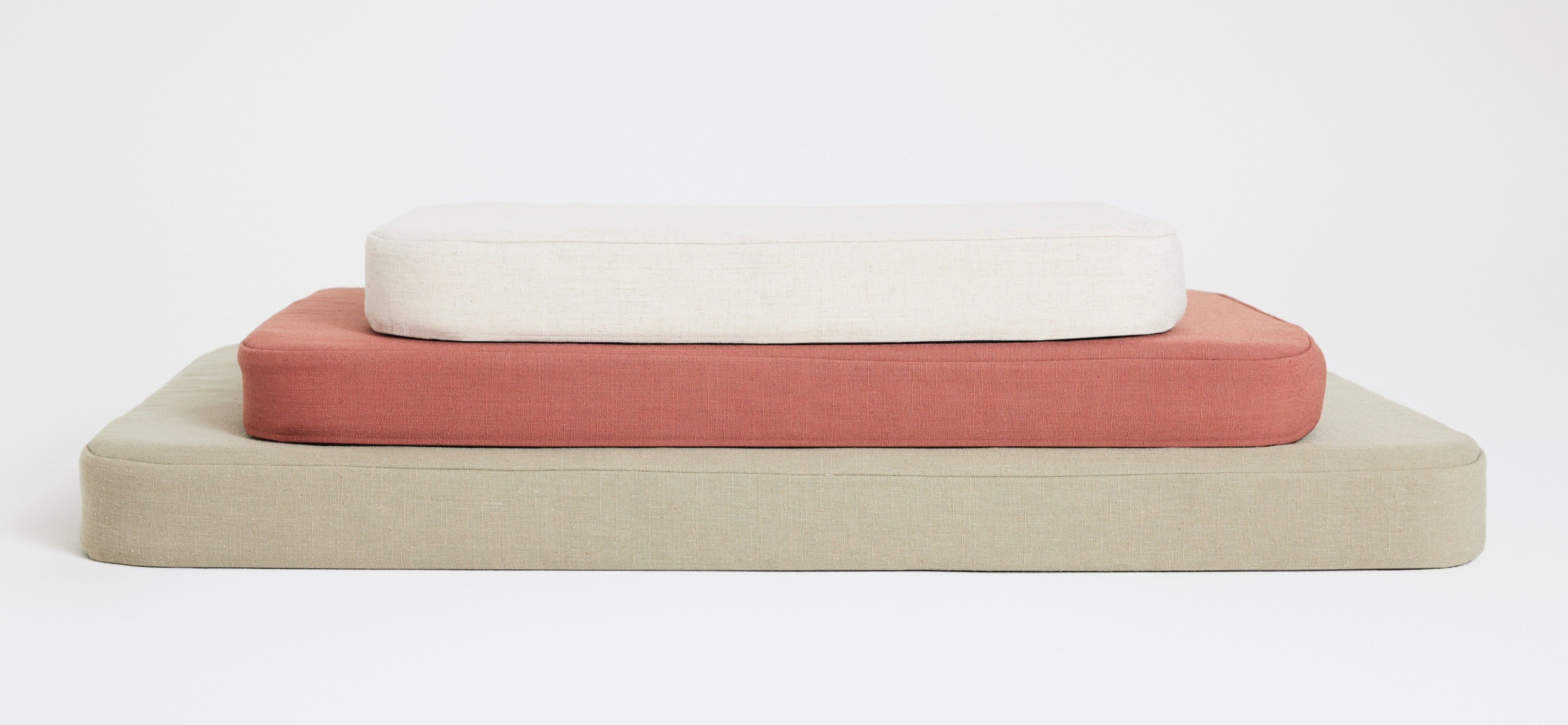 Plush Flat bed linen covers stacked - oatmeal, red clay, khaki linen