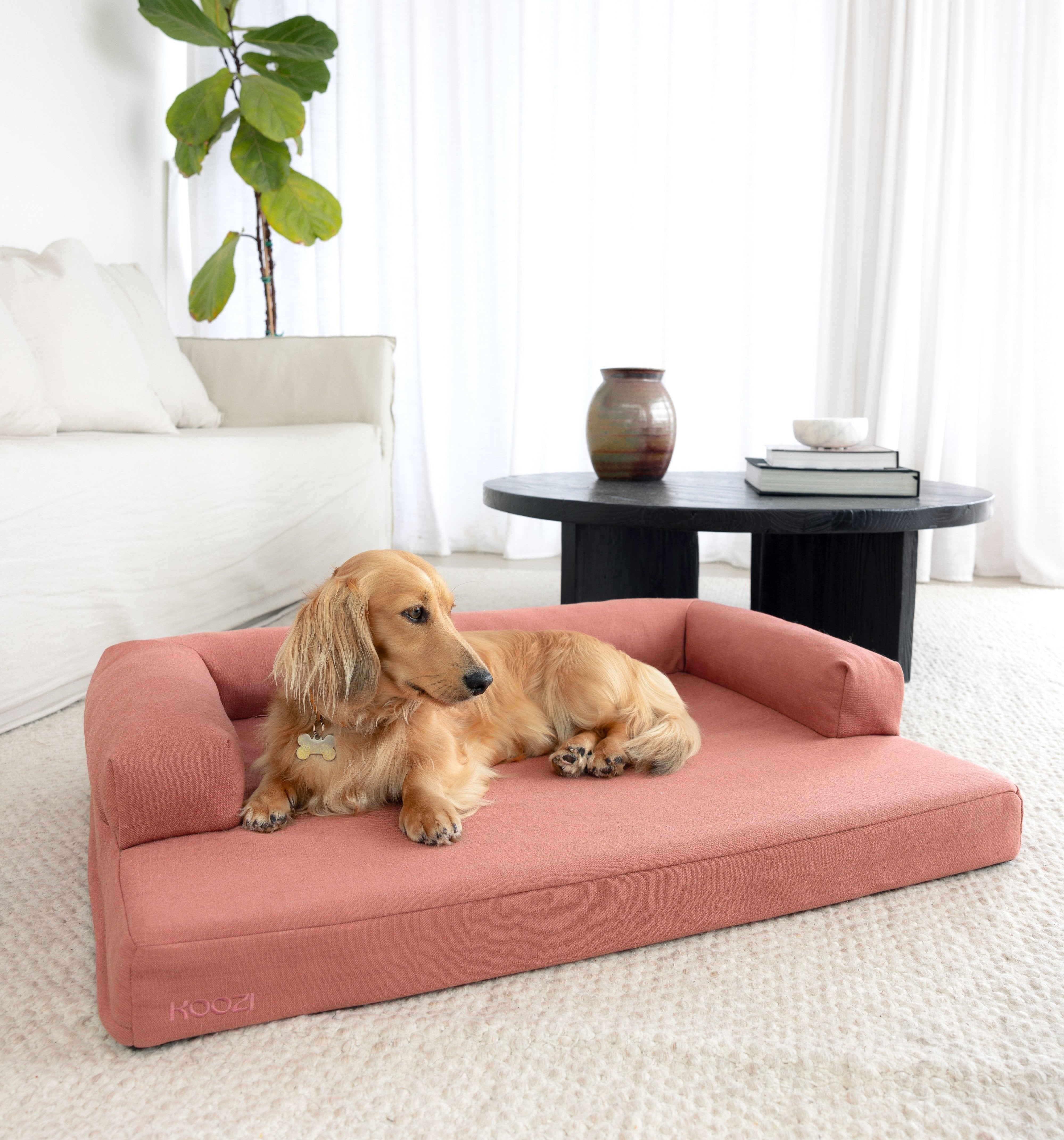 Red clay linen cloud sofa dog bed koozi