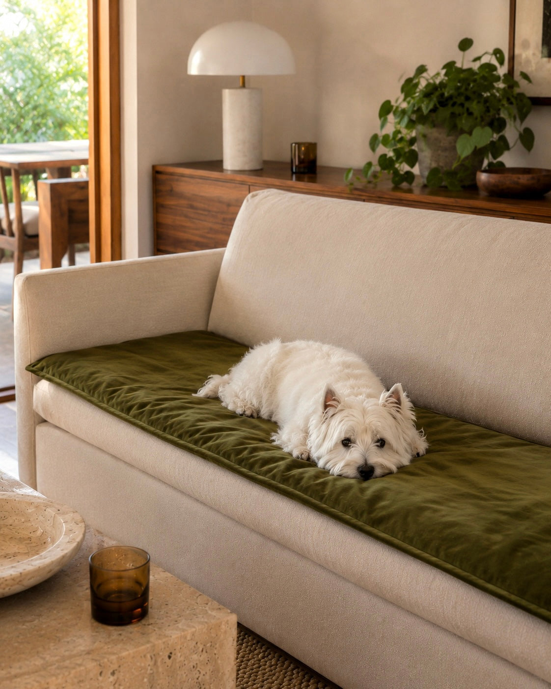 Velvet Sofa Topper - Olive