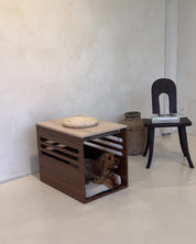 Side Table Crate - Walnut Travertine