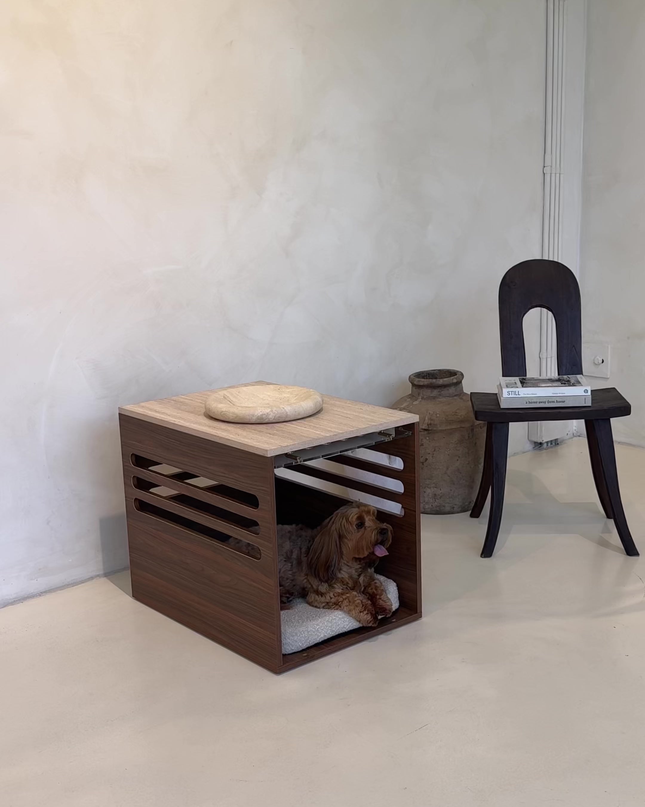 Side Table Crate - Walnut Travertine
