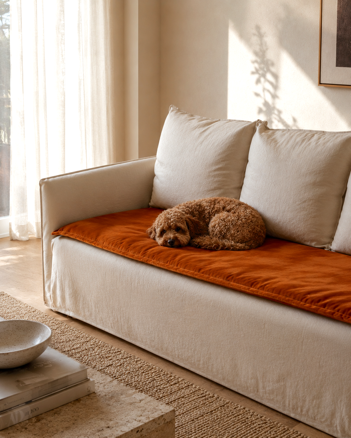 Velvet Sofa Topper - Ochre